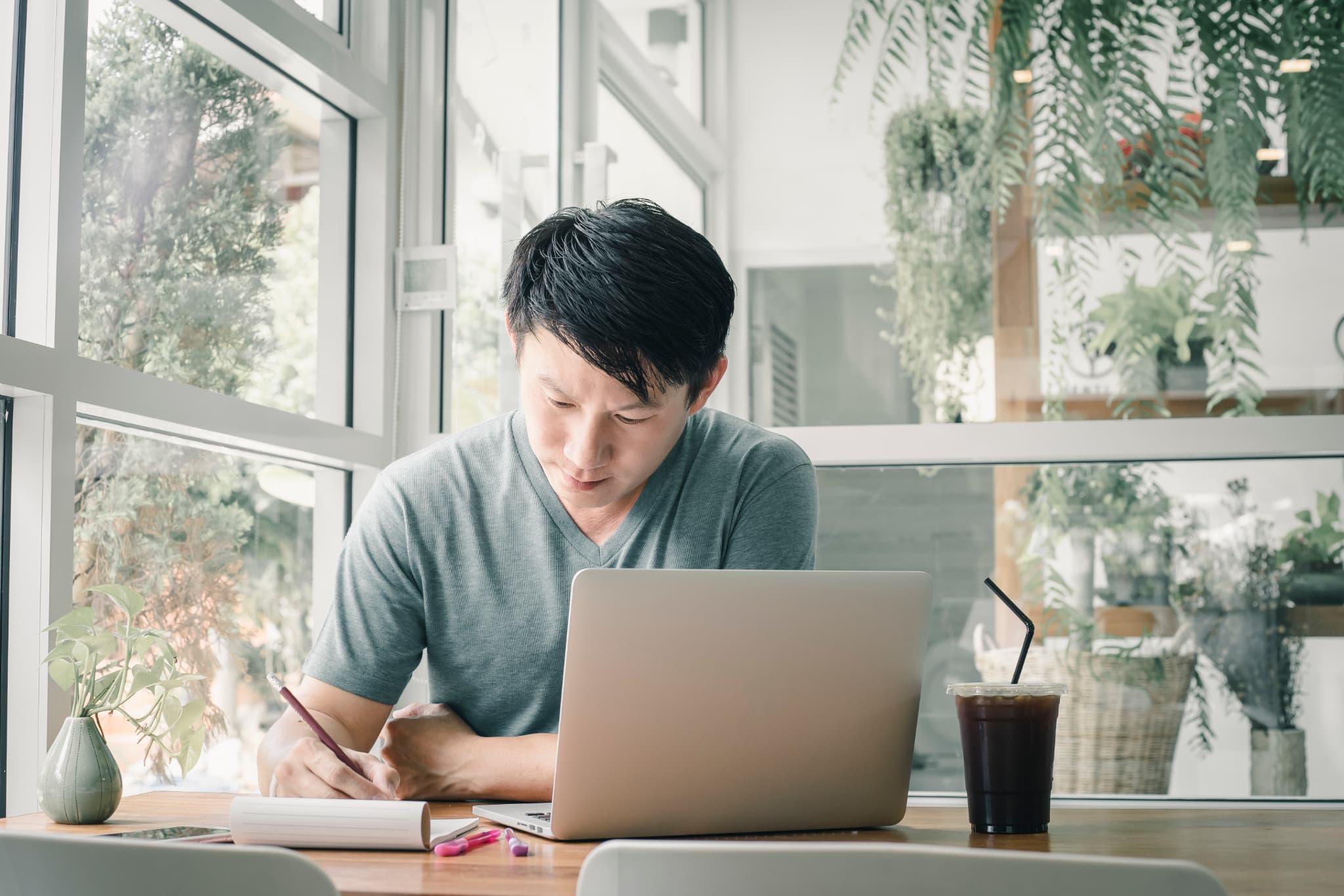 Freelancer man working online at his home.